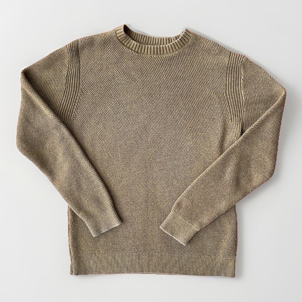 Mango Structured Crewneck Sweater Men's Size Medium Textured Golden Brown Marl